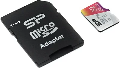 Карта памяти Silicon Power SP032GBSTHBV1V20SP microSDHC Memory Card 32Gb UHS-I U1 V10 + microSD-->SD Adapter