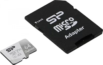 Карта памяти Silicon Power SP064GBSTXDA2V20SP microSDXC Memory Card 64Gb UHS-I U3 V30 A2 + microSD-->SD Adapter