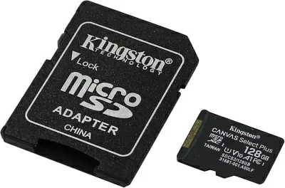 Карта памяти Kingston SDCS2/128GB microSDXC Memory Card 128Gb A1 V10 UHS-I U1 + microSD-->SD Adapter