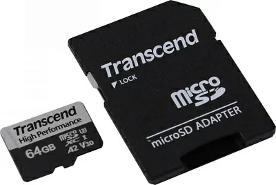 Карта памяти Transcend TS64GUSD330S microSDXC 64Gb UHS-I U3 V30 + microSD-->SD Adapter