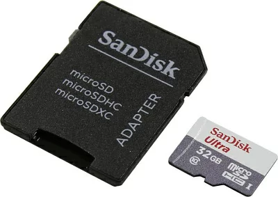 Карта памяти SanDisk Ultra SDSQUNR-032G-GN3MA microSDHC Memory Card 32Gb UHS-I U1 + microSD-- SD Adapter