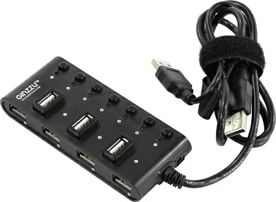 Разветвитель Ginzzu GR-487UAB 7-port USB2.0 Hub + б.п.