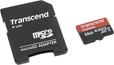 Карта памяти Transcend TS64GUSDU1 microSDXC 64Gb UHS-I Class10 + microSD-->SD Adapter