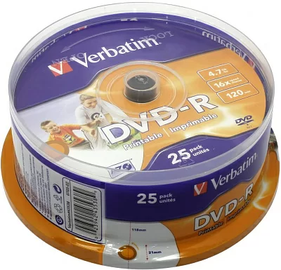 Диск DVD-R Disc Verbatim 4.7Gb 16x уп. 25 шт на шпинделе printable 43538>