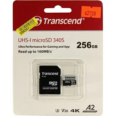 Карта памяти Transcend TS256GUSD340S microSDXC 256Gb UHS-I U3 V30 A2 + microSD-->SD Adapter