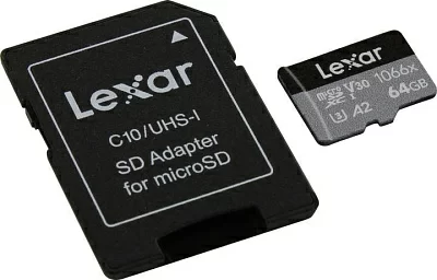 Карта памяти Lexar LMS1066064G-BNANG microSDXC Memory Card 64Gb Class10 V30 UHS-I U3 + microSD-->SD Adapter