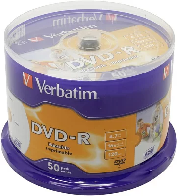 Диск DVD-R Disc Verbatim 4.7Gb 16x уп. 50 шт на шпинделе printable 43533/43649>