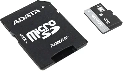 Карта памяти ADATA Premier AUSDH32GUICL10-RA(1) microSDHC Memory Card 32Gb UHS-I U1 + microSD-->SD Adapter