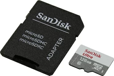 Карта памяти SanDisk Ultra SDSQUNR-128G-GN6TA microSDXC Memory Card 128Gb UHS-I U1 + microSD-- SD Adapter