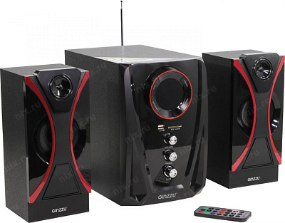 Колонка Ginzzu GM-407 (2x10W +Subwoofer 20W дерево Bluetooth USB SD FM ПДУ)