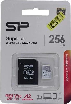 Карта памяти Silicon Power SP256GBSTXDA2V20SP microSDXC Memory Card 256Gb UHS-I U3 V30 A2 + microSD-->SD Adapter