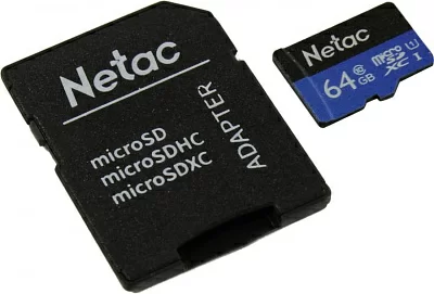 Карта памяти Netac NT02P500STN-064G-R microSDXC Memory Card 64Gb UHS-I U1 + microSD-->SD Adapter