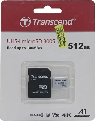 Карта памяти Transcend TS512GUSD300S-A microSDXC Memory Card 512Gb UHS-I U3 V30 + microSD-->SD Adapter