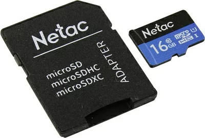 Карта памяти Netac NT02P500STN-016G-R microSDHC Memory Card 16Gb UHS-I U1 Class 10 + microSD-->SD Adapter