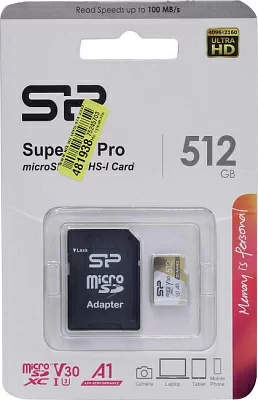 Карта памяти Silicon Power SP512GBSTXDU3V20AB microSDXC Memory Card 512Gb UHS-I U3 V30 A1 + microSD-->SD Adapter